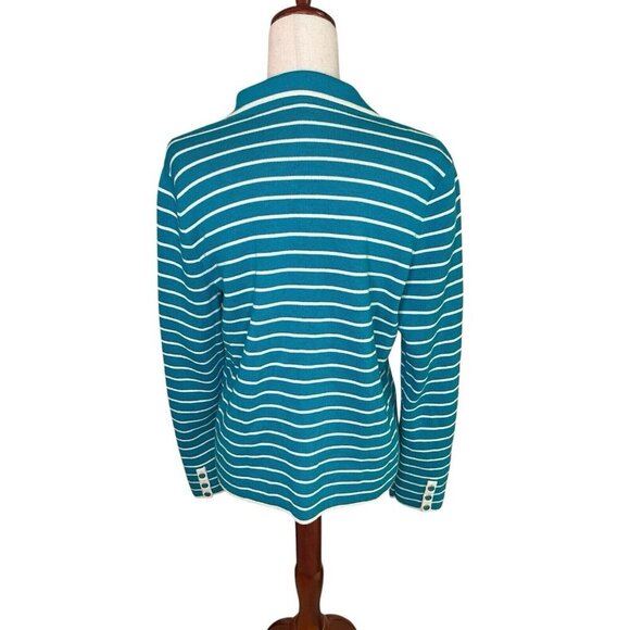 Talbots Cardigan Knit Sweater Jacket Blazer Sz Large Aqua Classic Preppy Office - Picture 9 of 15